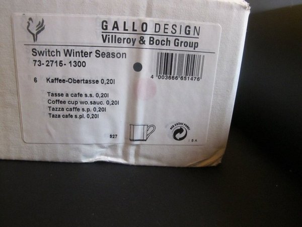 Villeroy & Boch Switch Winter Season: Kaffeetasse / Tasse, neu (teilweise OVP)