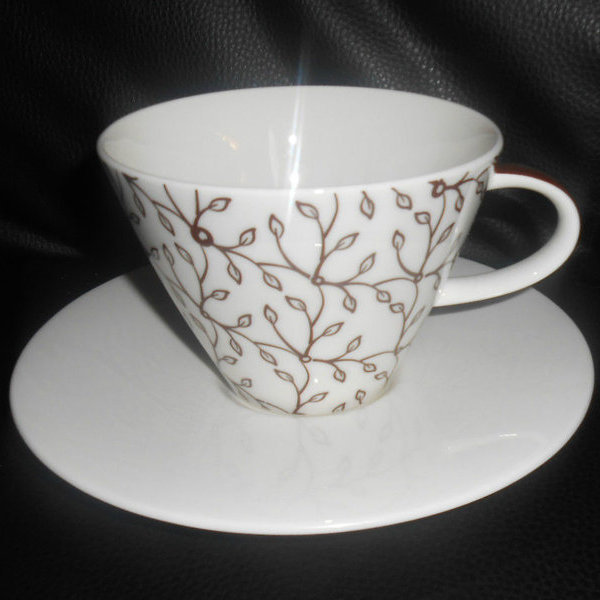 Villeroy & Boch Caffé Club Floral: Cafe au lait Tasse mit Unterteller, mocha - neu