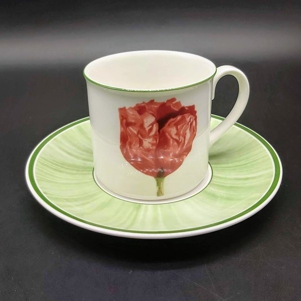 Villeroy & Boch Flora: Kaffeetasse / Tasse mit Unterteller - Coquelicot