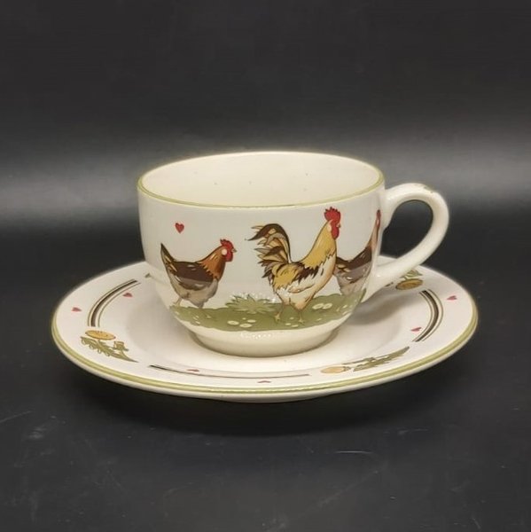 Pfalzkeramik Glückliche Hühner: Kaffeetasse / Teetasse mit Unterteller Motiv 5