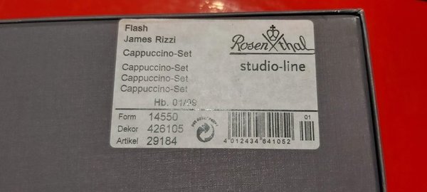 Rosenthal Flash James Rizzi: Cappuccino-Set (Kaffeetasse, Unterteller & Dose), 5 Teile - OVP