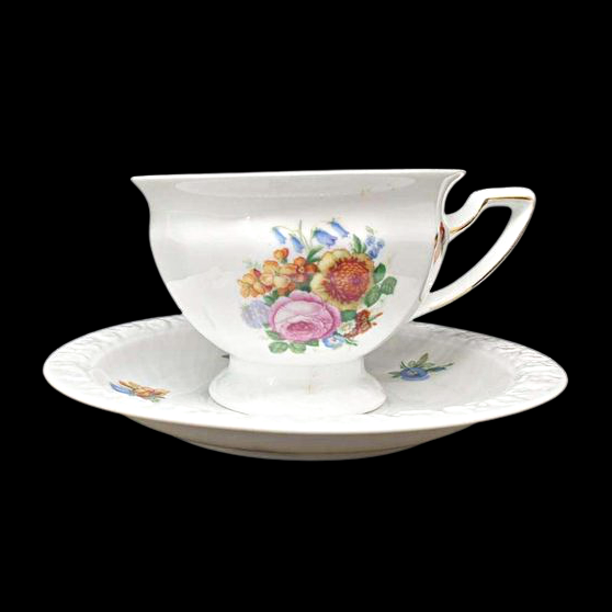 Rosenthal Classic Maria Weiß Sommerstrauß: Teetasse / Tasse mit Unterteller