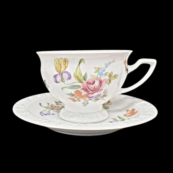 Rosenthal Classic Maria Weiß Sommerstrauß: Teetasse / Tasse mit Unterteller 2