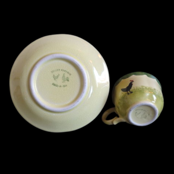 Zeller Keramik Hahn und Henne: Mokkatasse / kleine Tasse mit Unterteller - Beschr